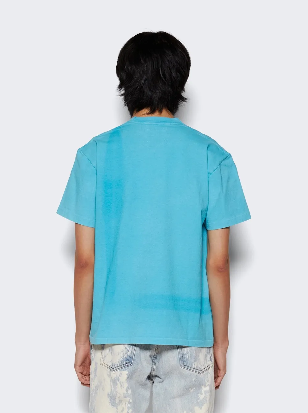 GALLERY DEPT. VINTAGE LOGO PAINTED TEE/Turquoise washed and distressed VINTAGE LOGO retro English pocket short sleeves lake blue S-XL ready-to-wear dyeing, hand-sewn and smeared with horseradish and fried with salt, very heavy industry, manufacturing dark and light fading technology, hand-splashed ink graffiti, genuine acrylic material